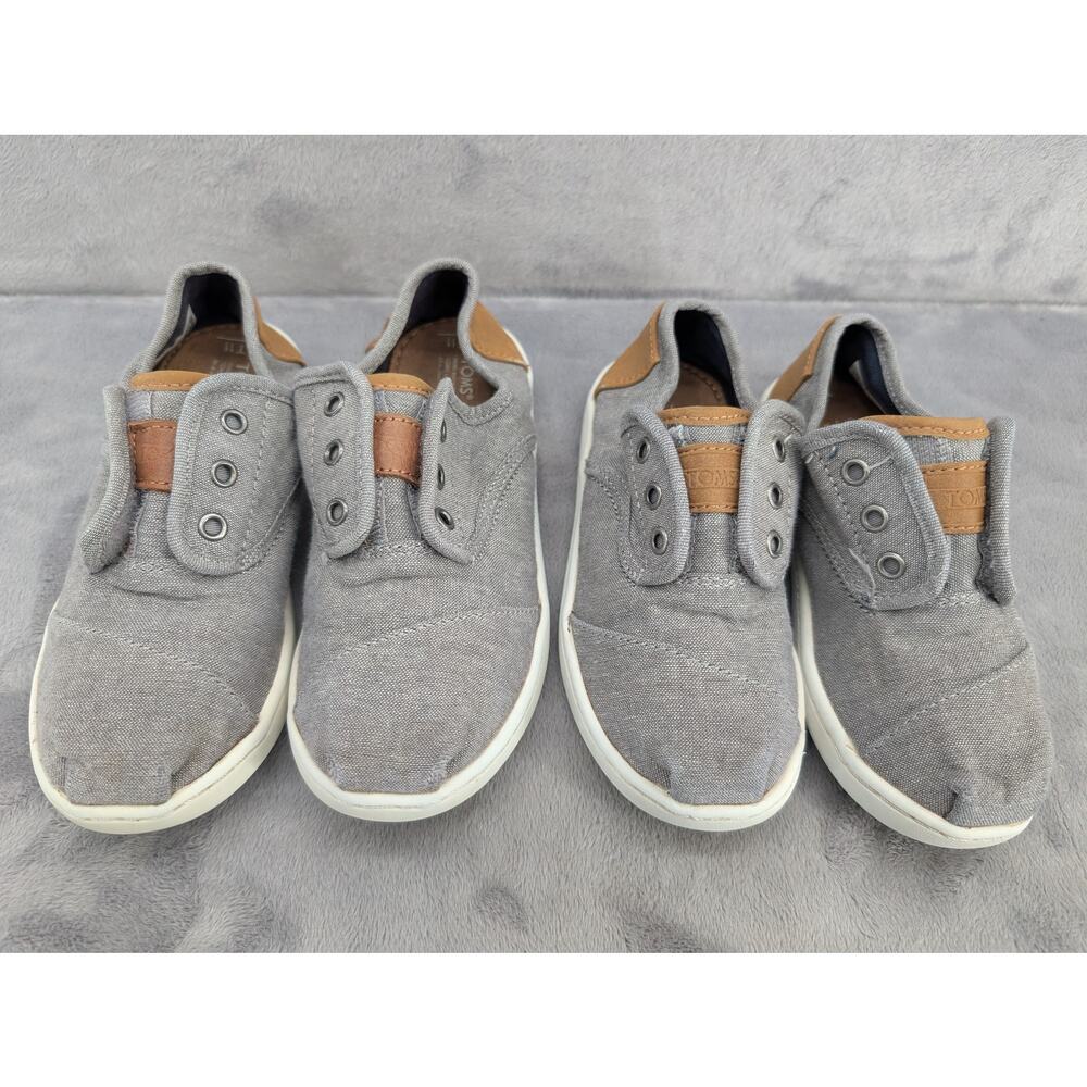 2 pairs of TOMS slip on loafers for toddlers sizes 11T & 9T Gray & Tan